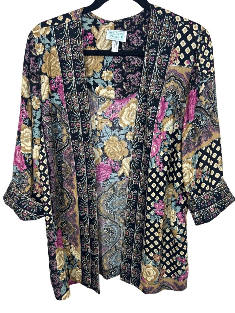 Lady Carol Petite Vtg Open Front Cardigan Women's M Floral Paisley Boho Eclectic - Picture 4 of 10
